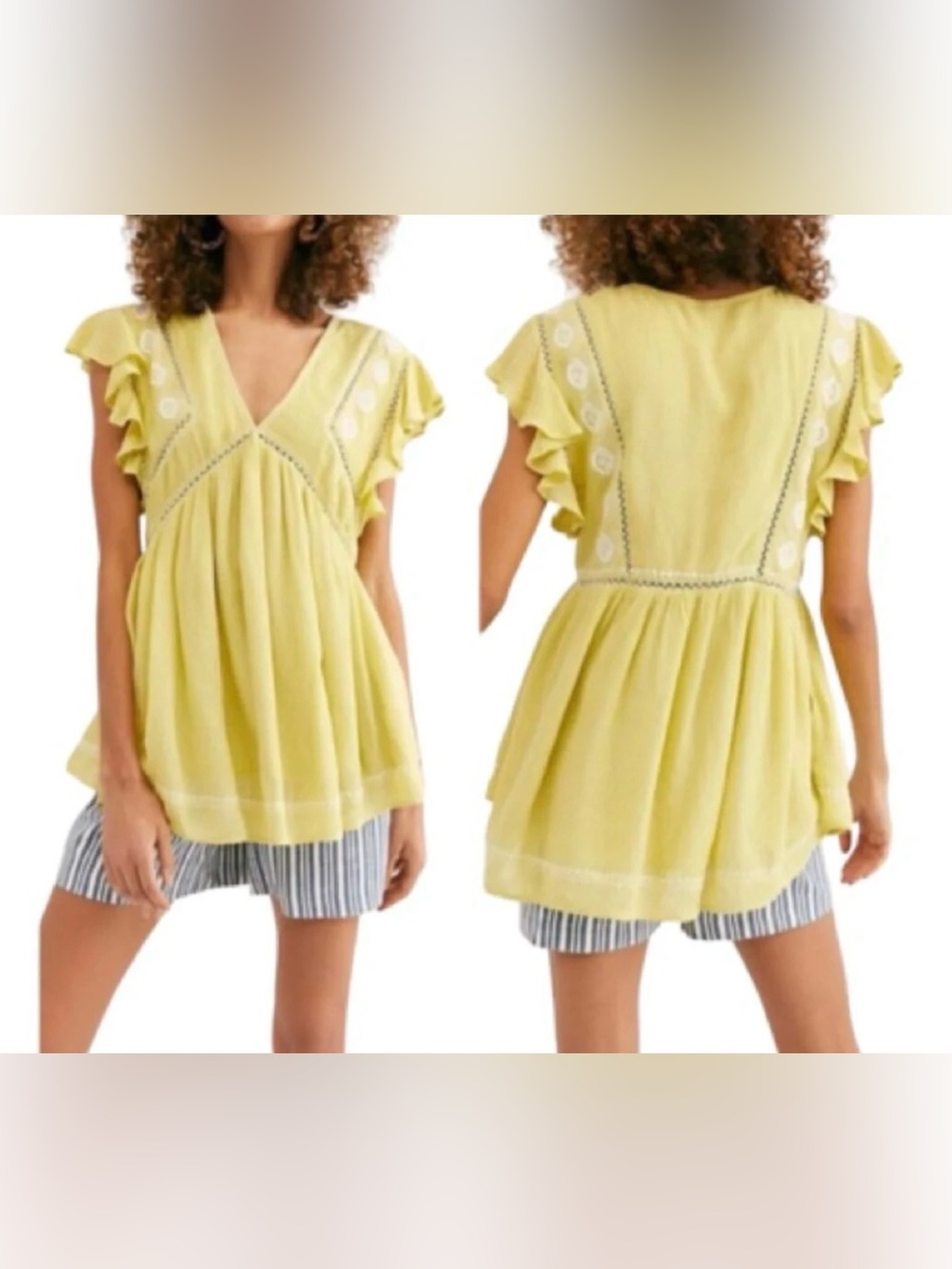 Free People Falling Water Ruffle Tunic Blouse Size Medium Citron Size XS